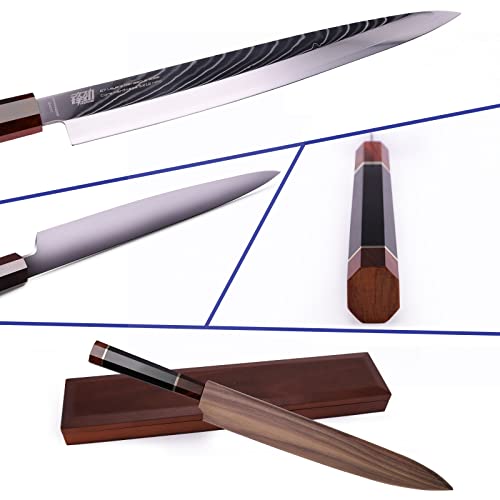 FINDKING Yanagiba Knife: SKD11 Damascus Steel, Ebony Handle