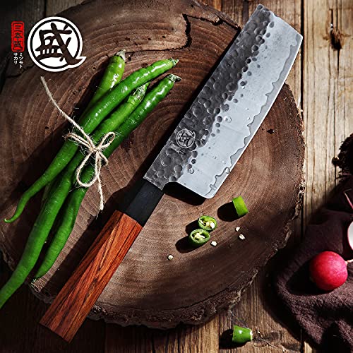 MITSUMOTO SAKARI 7" Japanese Nakiri Knife, Professional Multipurpose