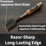 RANSHOU 42mm Japanese Woodworking Chisel, Red Oak Handle