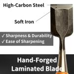 RANSHOU 42mm Japanese Woodworking Chisel, Red Oak Handle