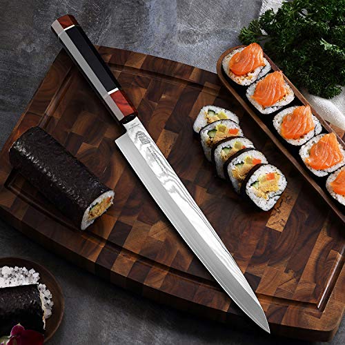 FINDKING Yanagiba Knife: SKD11 Damascus Steel, Ebony Handle