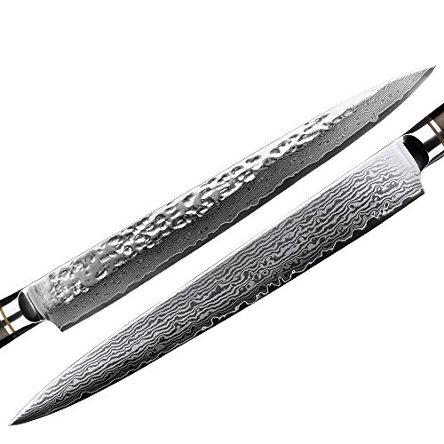 YOUSUNLONG Coltello Yanagiba 28 Cm In Acciaio Damasco Giapponese VG10 67 Strati, Manico In Ebano, Full Tang, Coprilama In Pelle, Regalo Chef