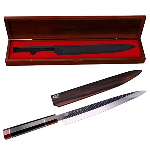 FINDKING Yanagiba Knife: SKD11 Damascus Steel, Ebony Handle