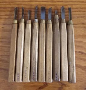 Japanese Wood Handled Carving Tools Set of 10