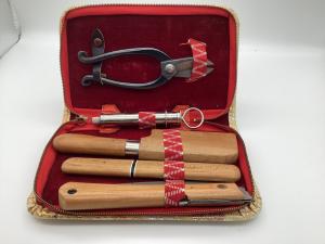 Japanese Bamboo Handle Knife Set with Peacock Case
