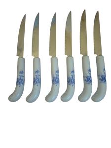 Japanese Steel Steak Knives with Porcelain Handles – 6 Pcs