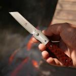 Damascus Steel Japanese Folding Knife with Snake Wood