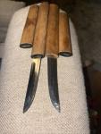 Set of 2 Vintage Japanese Steel Knives with Sheaths