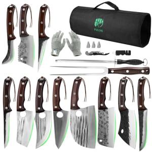 FULLHI 17pcs Butcher Chef Knife Set - High Carbon Steel