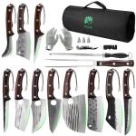 FULLHI 17pcs Butcher Chef Knife Set - High Carbon Steel