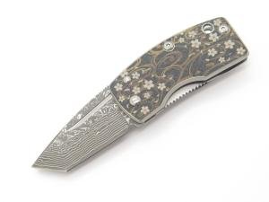 G. Sakai Ukimon Sakura Damascus Pocket Knife
