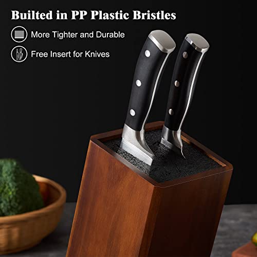 ENOKING Universal Acacia Wood Knife Organizer with Removable Bristles