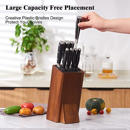 ENOKING Universal Acacia Wood Knife Organizer with Removable Bristles