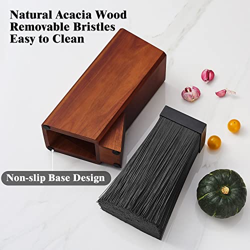 ENOKING Universal Acacia Wood Knife Organizer with Removable Bristles