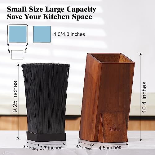 ENOKING Universal Acacia Wood Knife Organizer with Removable Bristles