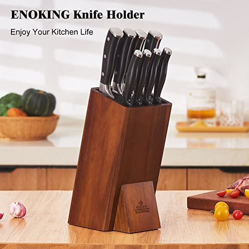 ENOKING Universal Acacia Wood Knife Organizer with Removable Bristles