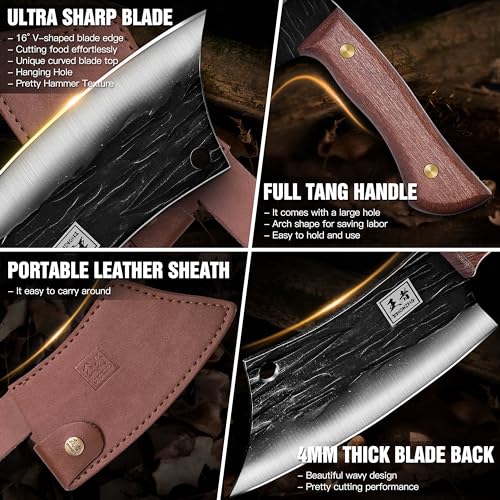 ENOKING Hand Forged Meat Cleaver - High Carbon Steel
