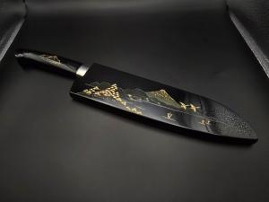 Takeshi Saji Maki-e Aogami 2 Damascus Santoku 180mm