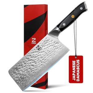 Zennish 7" Damascus Meat Cleaver with G10 Handle
