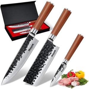 Huusk Japanese Knife Set: Nakiri, Gyuto & Paring