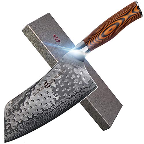7" Fiery Phoenix Japanese Cleaver Knife - AUS-10 Damascus