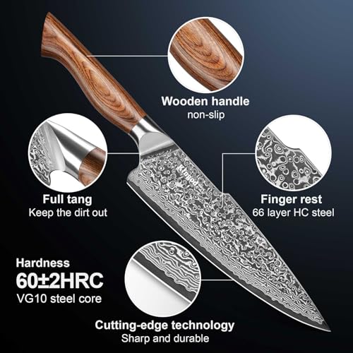 KINGOD Damascus Chef Knife - Japanese VG10 Steel