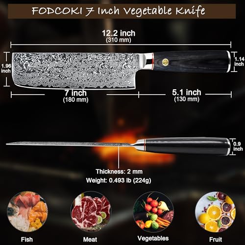 FODCOKI 67-Layer Damascus Nakiri Knife - Japanese Precision