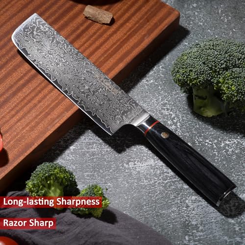 FODCOKI 67-Layer Damascus Nakiri Knife - Japanese Precision