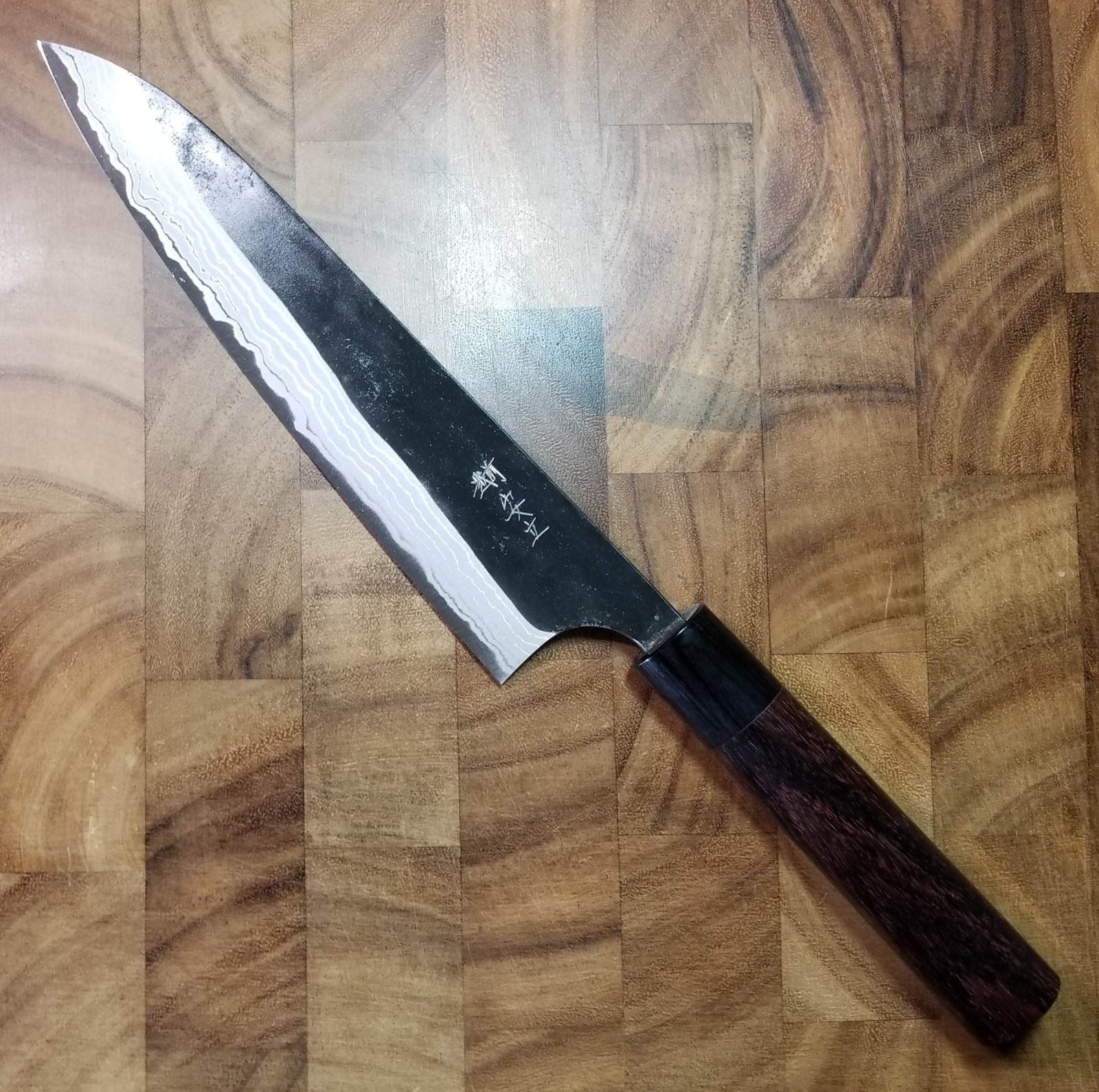 Anryu 210mm Shirogami Gyuto Knife - Kurouchi Damascus