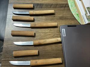 Vintage Japanese Stainless Steel Knives with Wooden Handles