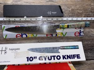Hajegato 10” Gyuto Damascus Chef Knife with Unique Handle