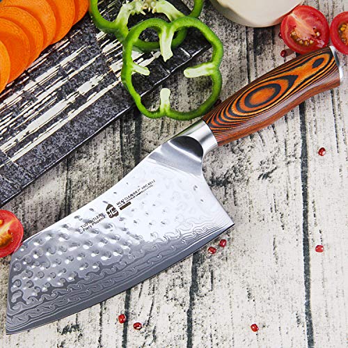 7" Fiery Phoenix Japanese Cleaver Knife - AUS-10 Damascus