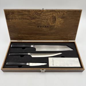 Damasukasu 3-Piece Japanese Knife Set with Whetstone