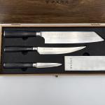 Damasukasu 3-Piece Japanese Knife Set with Whetstone