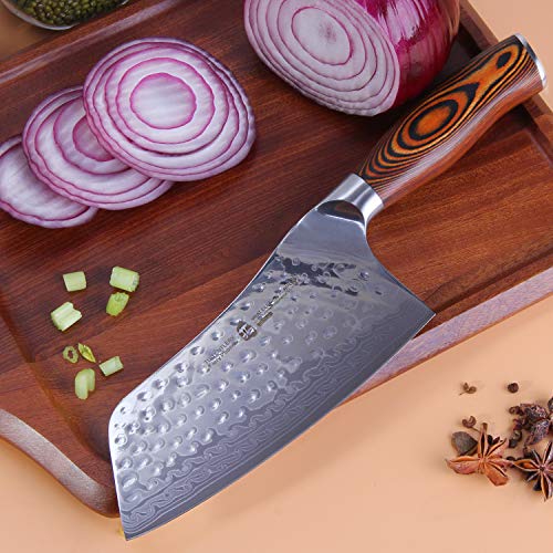 7" Fiery Phoenix Japanese Cleaver Knife - AUS-10 Damascus