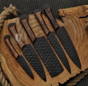 Hand Forged Chef Knives Set with Black Blade
