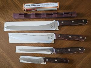 Vintage 400C Gold 3 Stainless Sushi Chef Wood Handle Knives Japan 4"-10" Set
