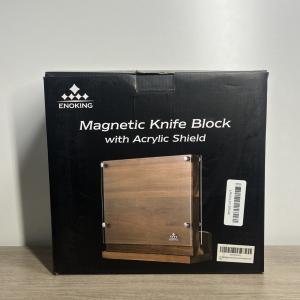 New ENOKING Magnetic Knife Block Acacia Wood Double-Sided Holder 15.2"X9"
