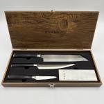 Damasukasu 3-piece Set Handmade Japanese Chef Knife Cleaver Paring Whetstone Box