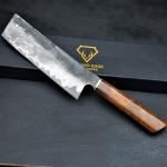 Custom Japanese Nakiri Knife with Rosewood Handle