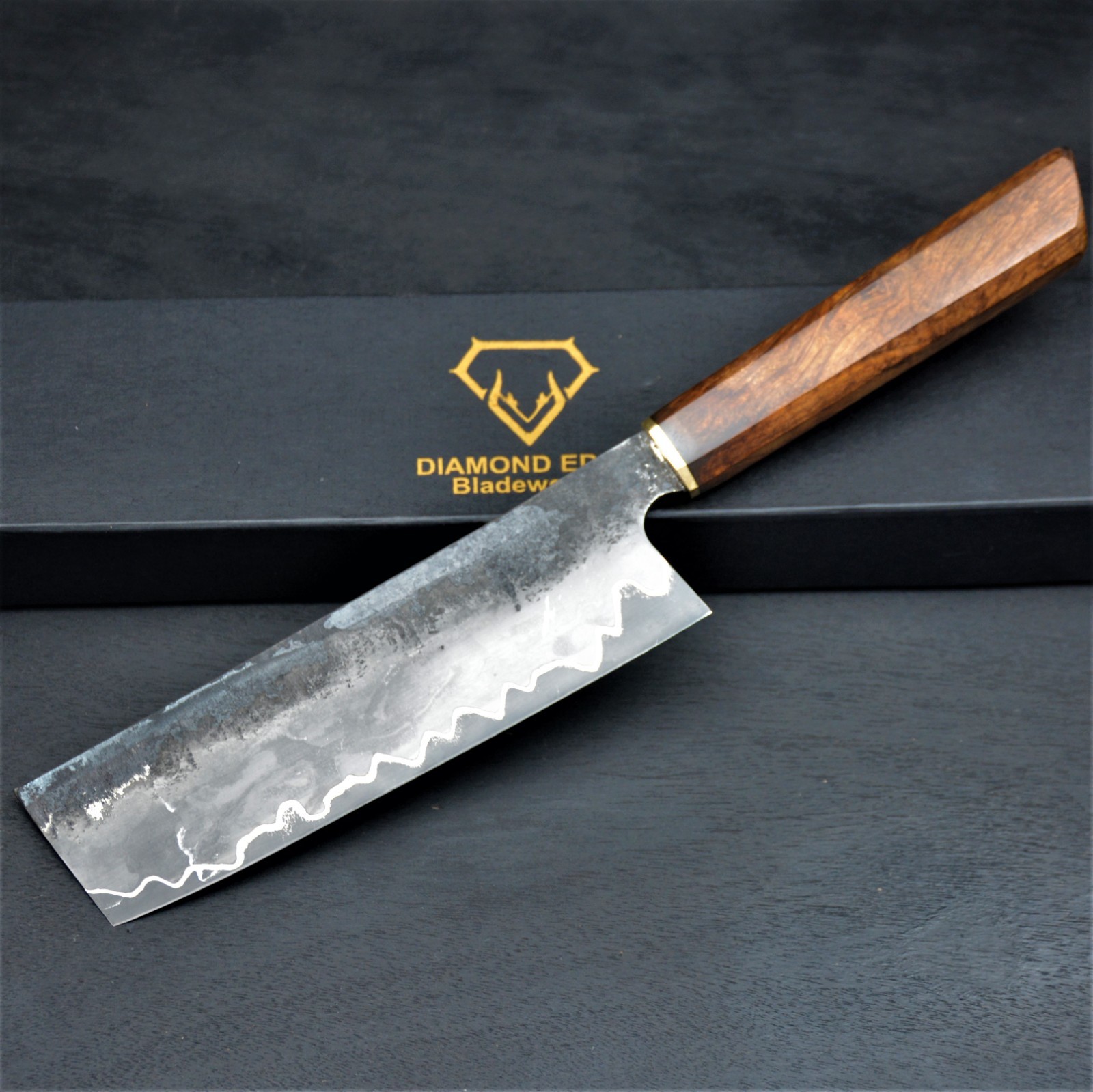 Custom Japanese Nakiri Knife with Rosewood Handle