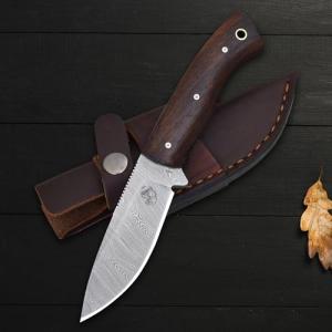 Damascus Steel Bushcraft Knife with Rosewood Handle