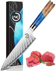 Fukep 8" Damascus Chef Knife with Blue Handle