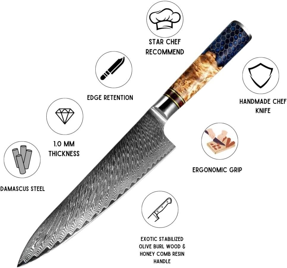 8-inch Damascus Chef Knife for Precision Japanese Cooking