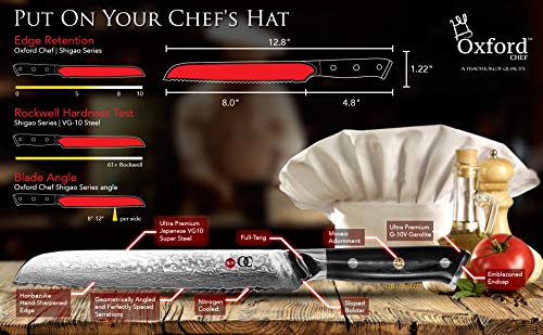 Japanese VG10 Damascus Bread Knife: 8" Serrated, High-Carbon