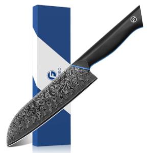 FINTISO 7-Inch Damascus Steel Santoku Chef Knife
