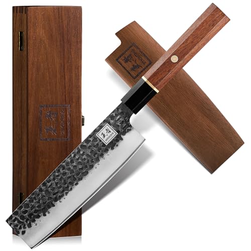 7" ENOKING Japanese Nakiri Knife - 5 Layer 9CR18MOV Clad Steel
