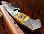 Damascus Steel Bowie Knife with Lamb Horn Handle