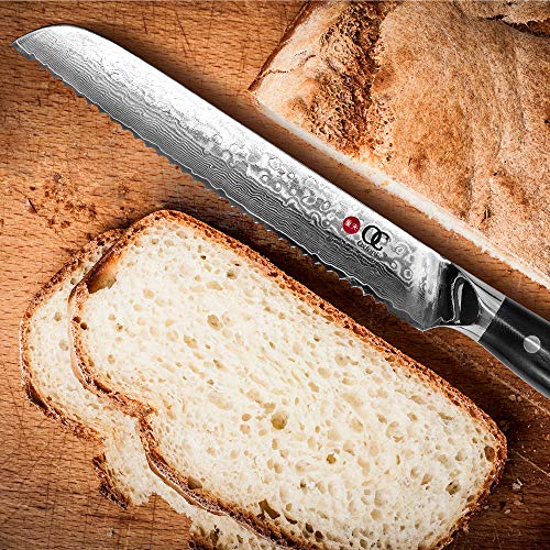 Japanese VG10 Damascus Bread Knife: 8" Serrated, High-Carbon