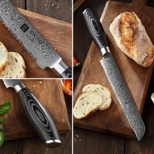 XINZUO 8 Inch Bread Knife - Japanese VG10 Damascus